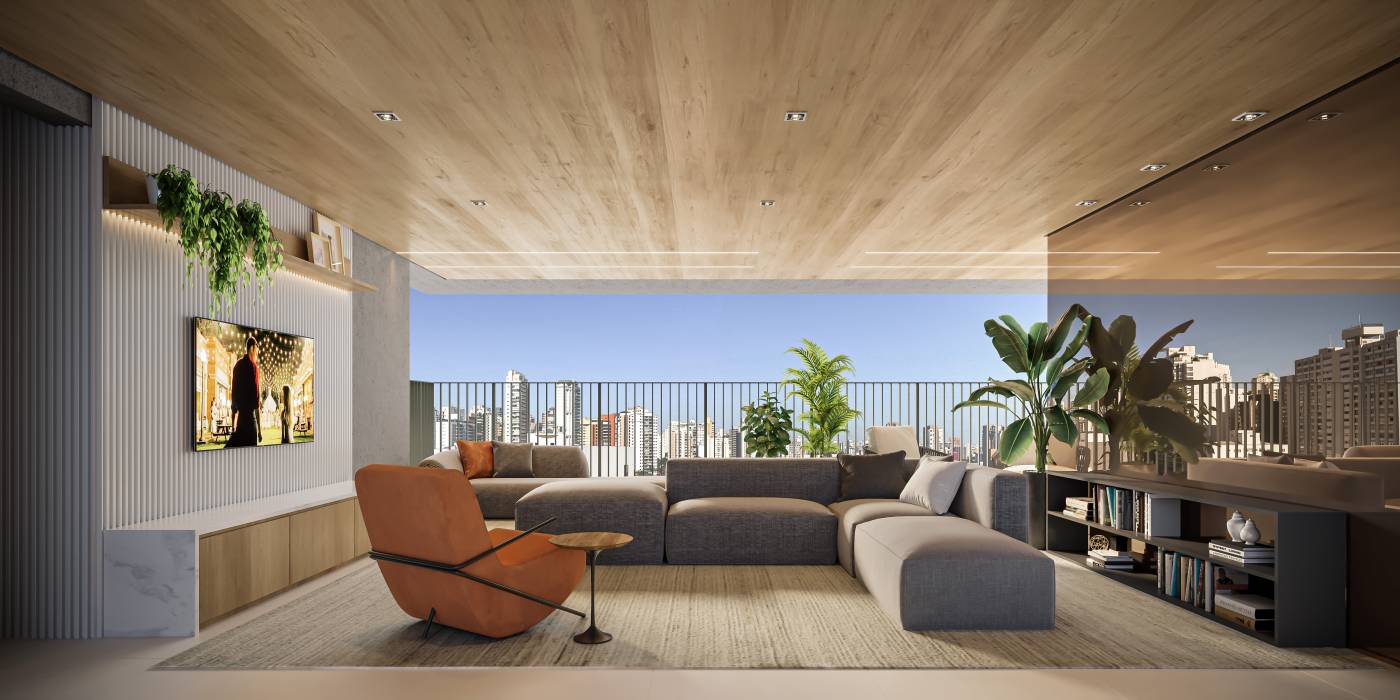 198 m² - 3 suítes - Perspectiva ilustrada do Living