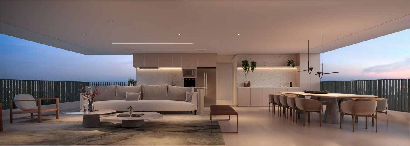 248 m² - 3 suítes - Perspectiva ilustrada do Living ampliado