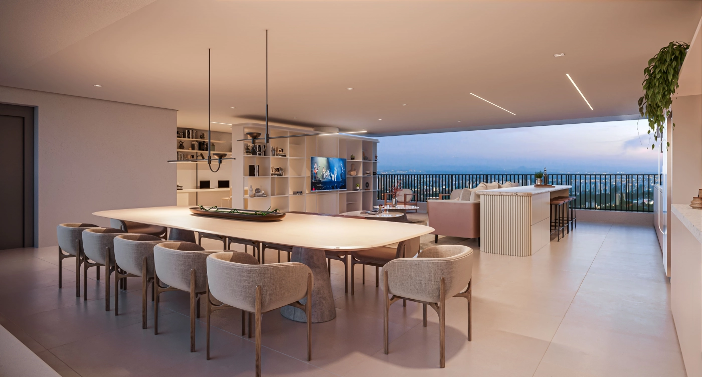 248 m² - 3 suítes - Perspectiva ilustrada do Living ampliado