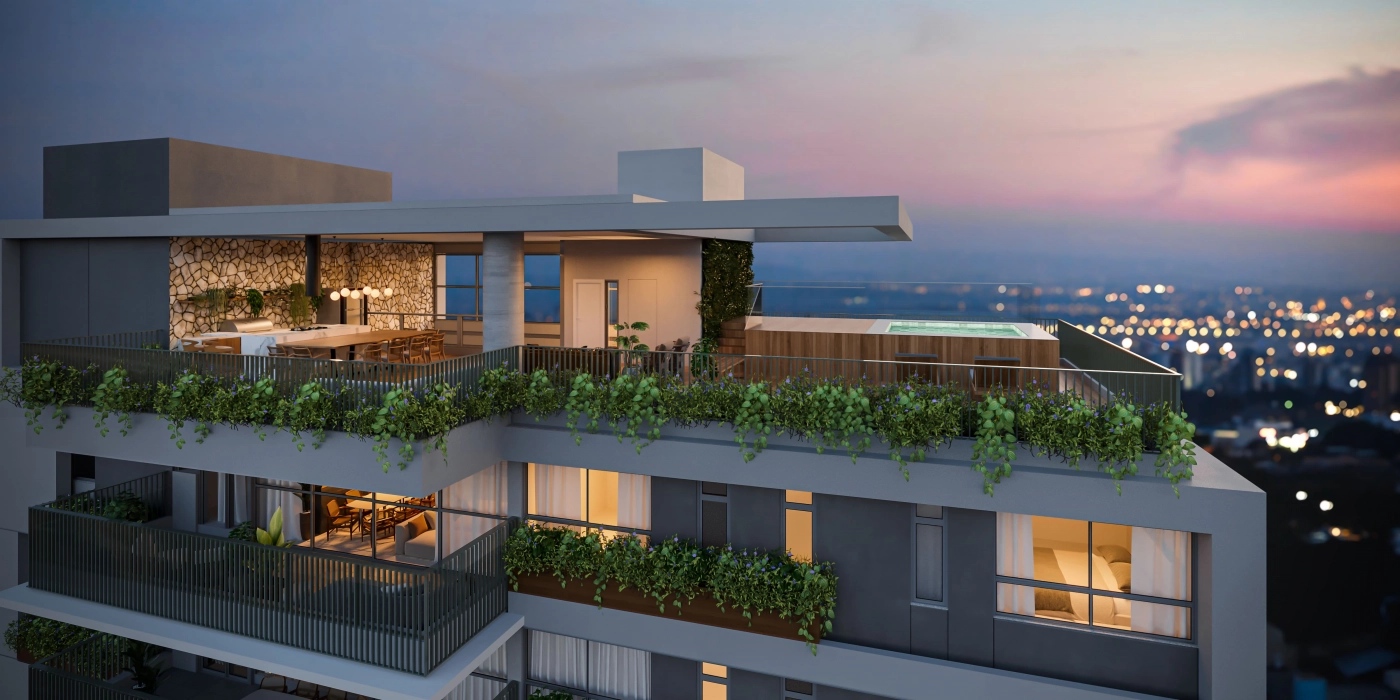 426 m² - Duplex - 4 suítes - Perspectiva ilustrada da Fachada