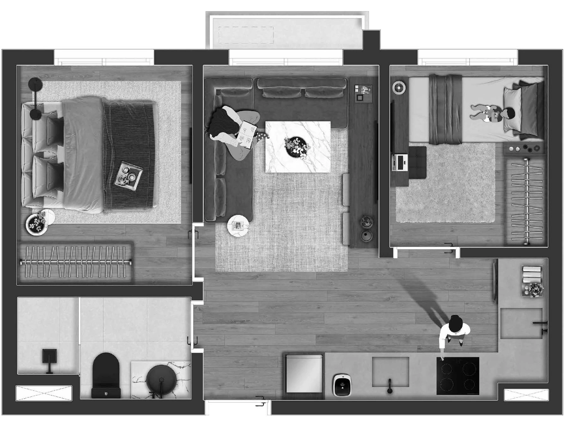 2 dormitórios - 38 m²