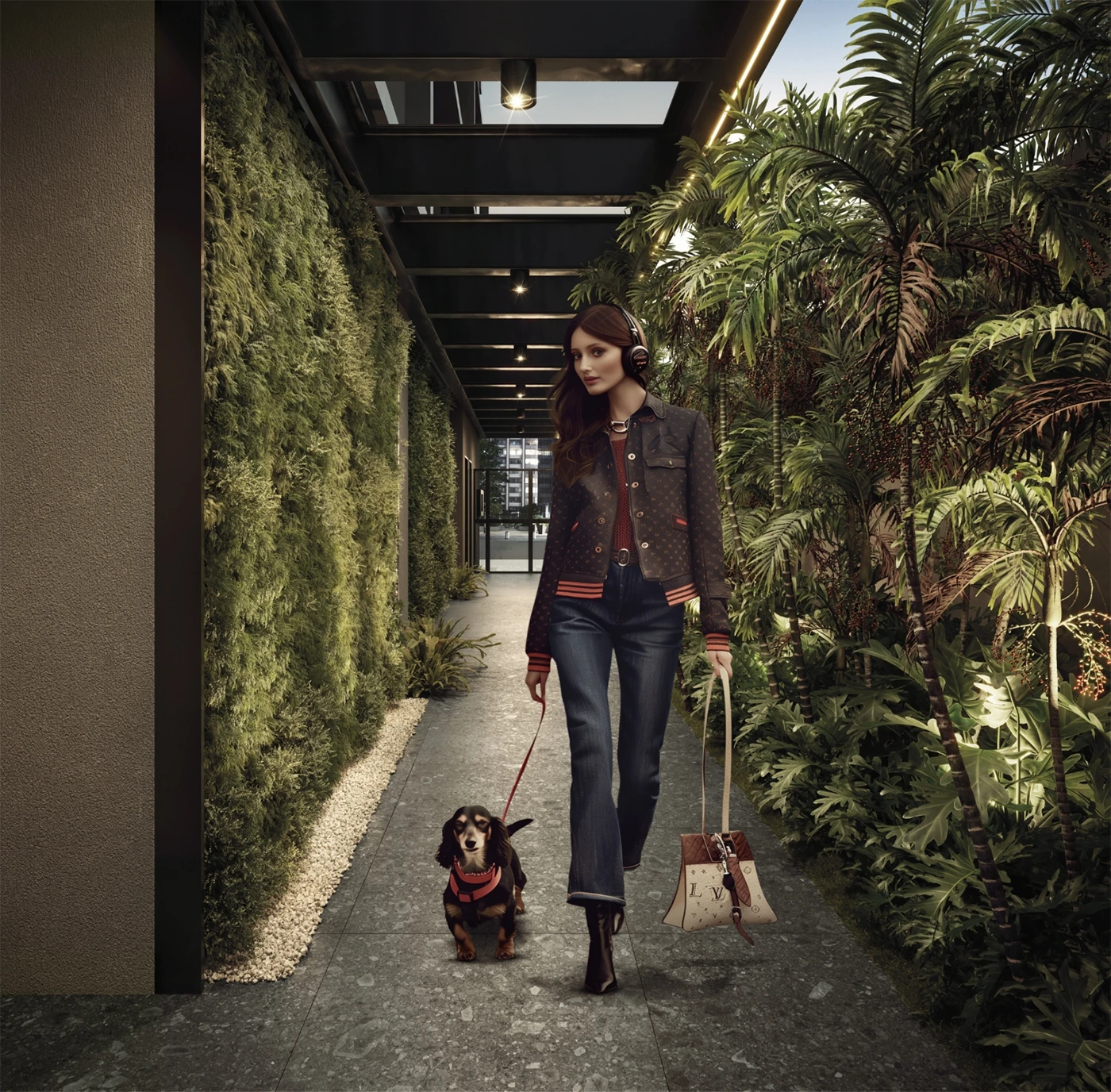 Perspectiva ilustrada da Recepção com túnel sensorial de acesso