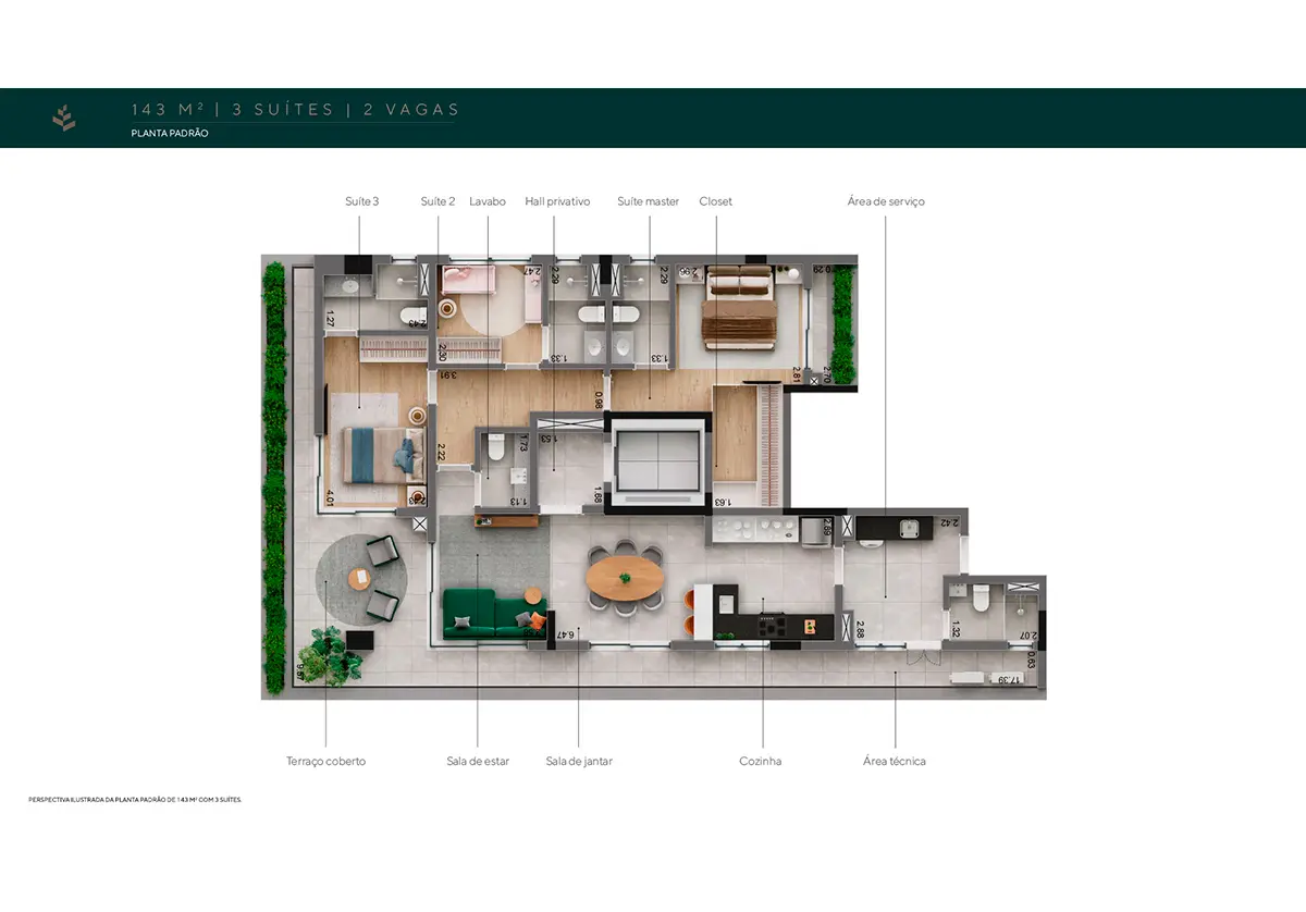 143 m² - 3 suítes - 2 vagas