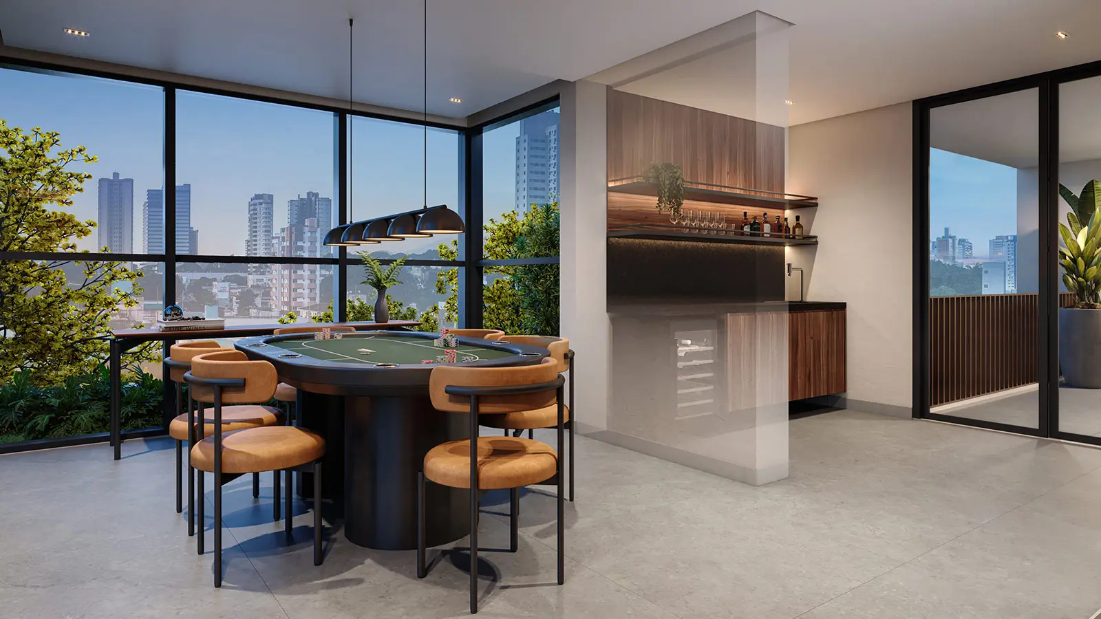 Perspectiva ilustrada do Salão de Jogos